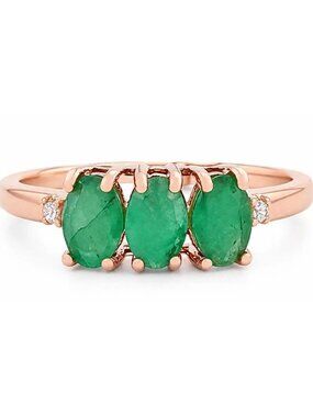 Genuine 1.58 Cts Emerald & W/Sapphire Ring 14k Rose Gold Plated (.925)
